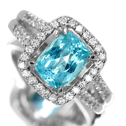 ネオンブルーアパタイト 1.8ct ダイヤモンド プラチナ リング（指輪