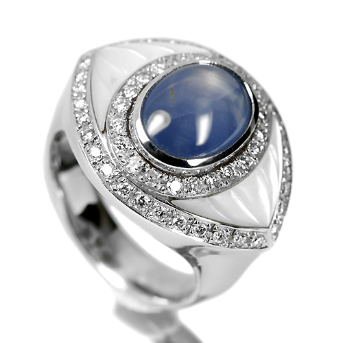 スターサファイア 7.9ct ホワイトシェル ダイヤモンド プラチナ リング