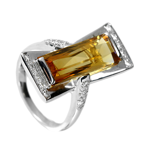 シトリン 7.2ct ダイヤモンド プラチナ リング（指輪）【品質保証書 