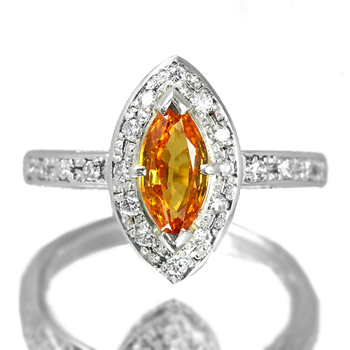 オレンジサファイア 0.9ct ダイヤモンド プラチナ リング（指輪