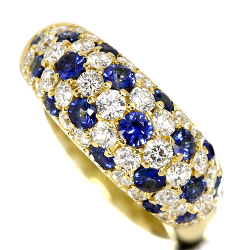 ブルーサファイア 1.3ct ダイヤモンド イエローゴールド パヴェ リング（指輪）【品質保証書/宝石鑑別書付】