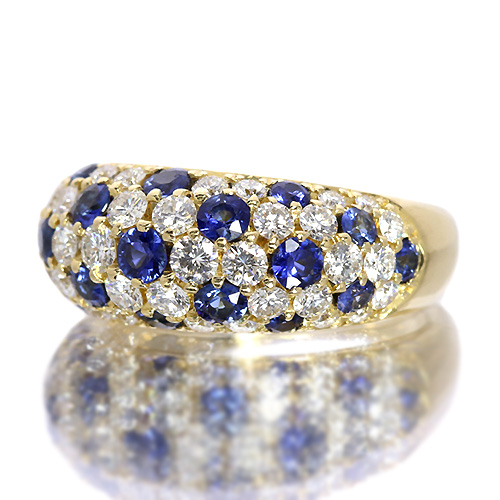 ブルーサファイア 1.3ct ダイヤモンド イエローゴールド パヴェ
