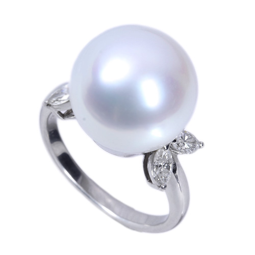 南洋白蝶真珠(パール) 13.0mm ダイヤモンド 0.42ct プラチナ リング 