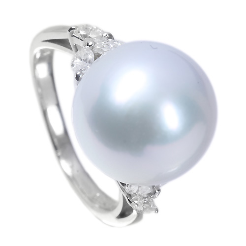 南洋白蝶真珠（パール）13.3mm ダイヤモンド 0.38ct プラチナ リング