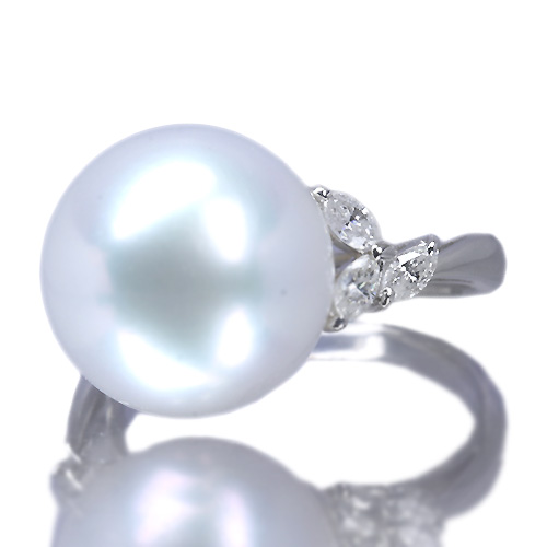 南洋白蝶真珠（パール）13.3mm ダイヤモンド 0.38ct プラチナ リング