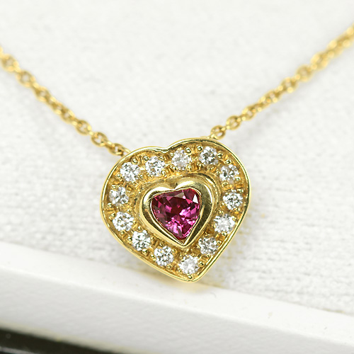 ルビー 0.18ct ダイヤモンド イエローゴールド ネックレス【品質保証書