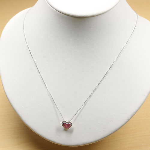 ルビー ダイヤ ネックレス K18 ホワイトゴールド K18WG ルビー:1.70ct ダイヤモンド:0.15ct ミステリーセッティング状態