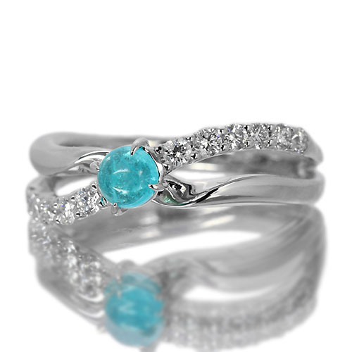パライバトルマリン 0.33ct カボション ダイヤモンド プラチナ リング