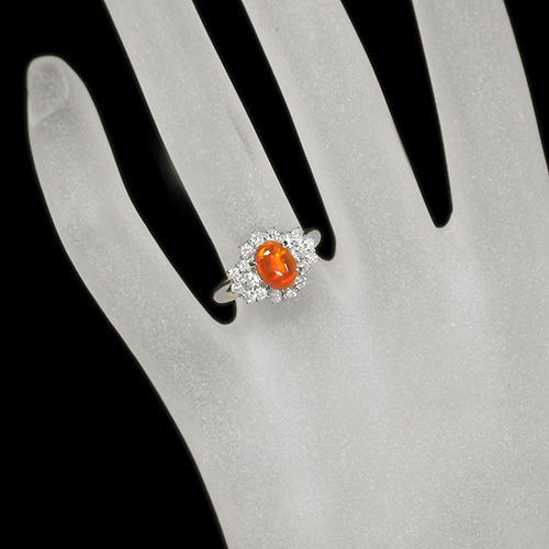 メキシコ産ファイアオパール 1.07ct ダイヤモンド プラチナ リング