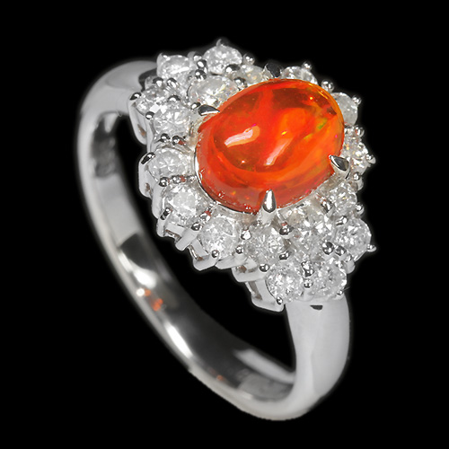 メキシコ産ファイアオパール 1.07ct ダイヤモンド プラチナ リング