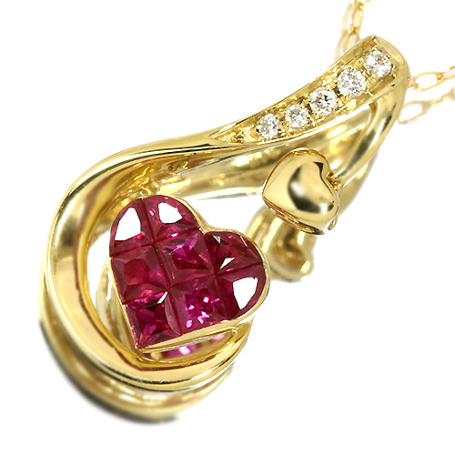 ルビー 0.48ct ハートミステリーセッティング ダイヤモンド