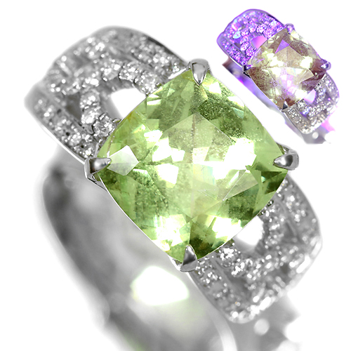 ミントグリーンガーネット（UV変色タイプ）5.69ct ダイヤモンド プラチナ リング（指輪）【品質保証書/宝石鑑別書/CGLソ付】