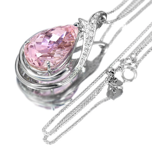 クンツァイト 17.2ct ダイヤモンド プラチナ ネックレス【品質保証書