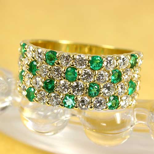 エメラルド 0.5ct ダイヤモンド イエローゴールド リング（指輪