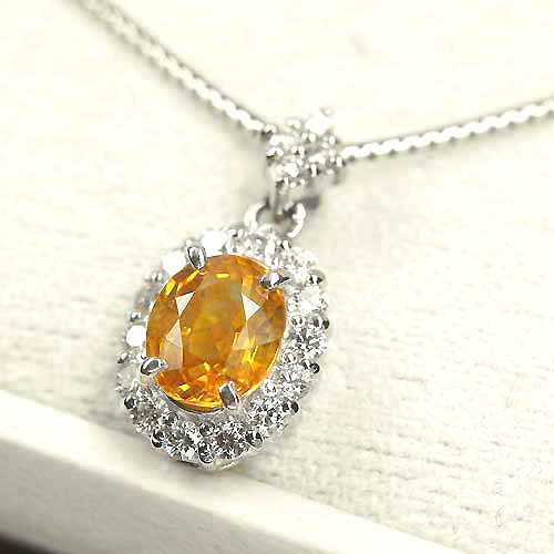 ゴールデンサファイア 1.15ct ダイヤモンド プラチナ ネックレス【品質 ...