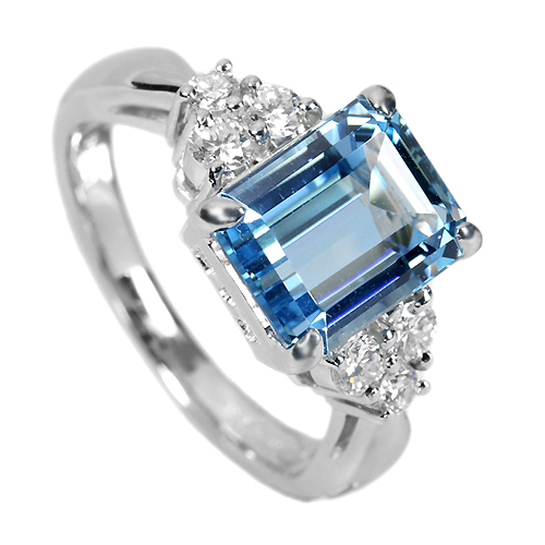 新品超特価☆美色アクアマリン2.45ct+ダイアの12号コンビリング・12.8g/IP-5688 アクアマリン