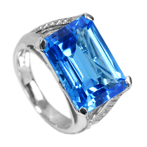 スイスブルートパーズ 13ct ダイヤモンド プラチナ リング（指輪 