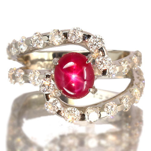 ビルマ産スタールビー 2.2ct ダイヤモンド プラチナ リング（指輪 