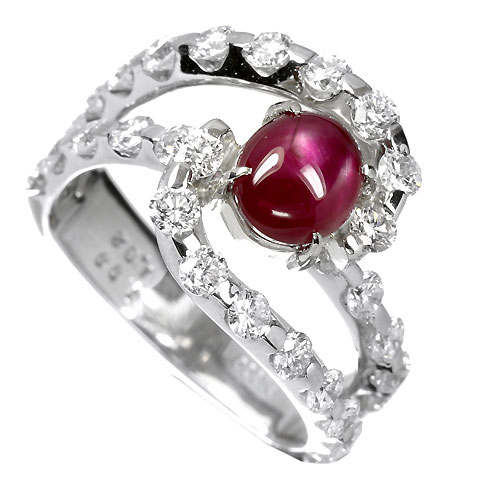 スタールビー リング D0.34ct プラチナ ダイヤ リング 指輪 ビルマ産スタールビー 2.2ct ダイヤモンド プラチナ リング