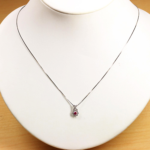 レッドベリル 0.06ct ダイヤモンド プラチナ ネックレス【品質保証書 