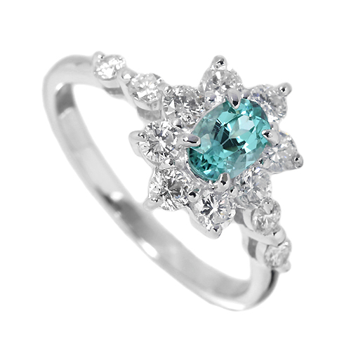 37万円鑑別付天然パライバトルマリン0.49ct  天然ダイヤK18WGリング 37万円鑑別付天然パライバトルマリン0.49ct 天然ダイヤK18WGリング