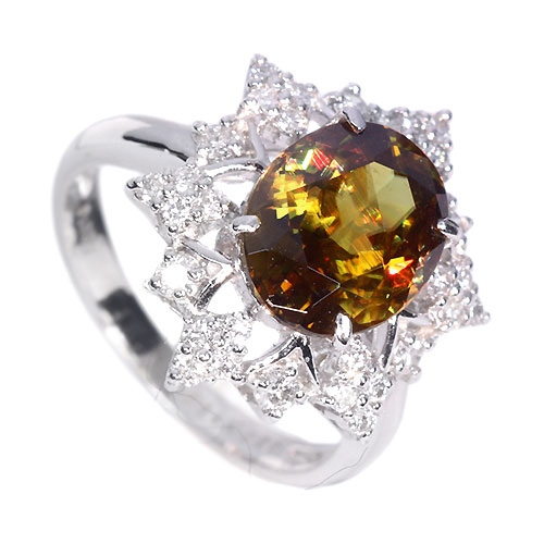 スフェーン 3.5ct ダイヤモンド プラチナ リング（指輪）【品質保証書 