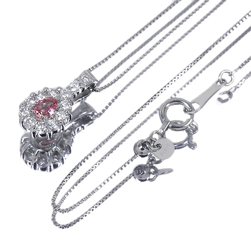パパラチアサファイア 0.165ct ダイヤモンド プラチナ ネックレス 