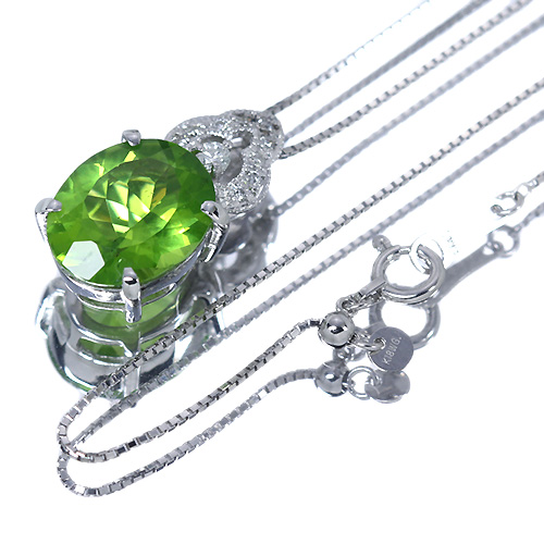 ペリドット 4.44ct ダイヤモンド ホワイトゴールド ネックレス【品質