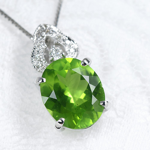 ペリドット 4.44ct ダイヤモンド ホワイトゴールド ネックレス【品質 