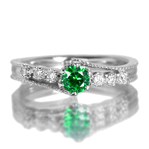 ロシア産デマントイドガーネット 0.32ct ダイヤモンド プラチナ リング 