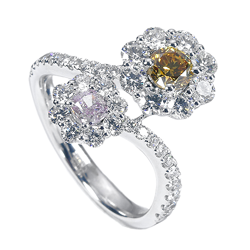 イエローダイヤモンド 0.429ct/FDOY/VS2 ＆ピンクダイヤモンド 0.236ct
