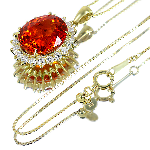マンダリンガーネット 7.3ct ダイヤモンド イエローゴールド 