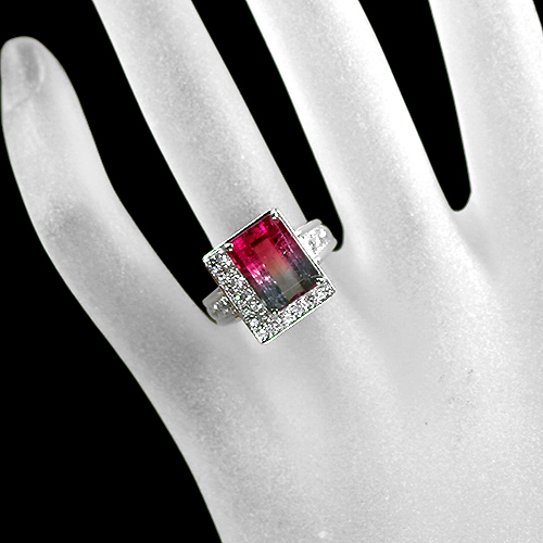 バイカラートルマリン 5.44ct ダイヤモンド プラチナ リング（指輪 