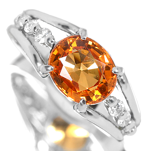 スペサタイトガーネット（マンダリンガーネット） 2.95ct ダイヤモンド プラチナ リング（指輪）【品質保証書/宝石鑑別書付】