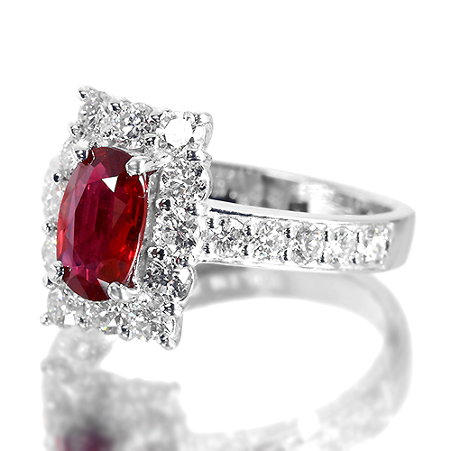 非加熱ピジョンブラッドルビー 1.03ct ダイヤモンド プラチナ