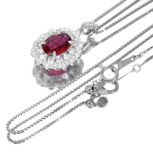 非加熱ルビー 1.2ct ダイヤモンド プラチナ ネックレス【品質保証書 