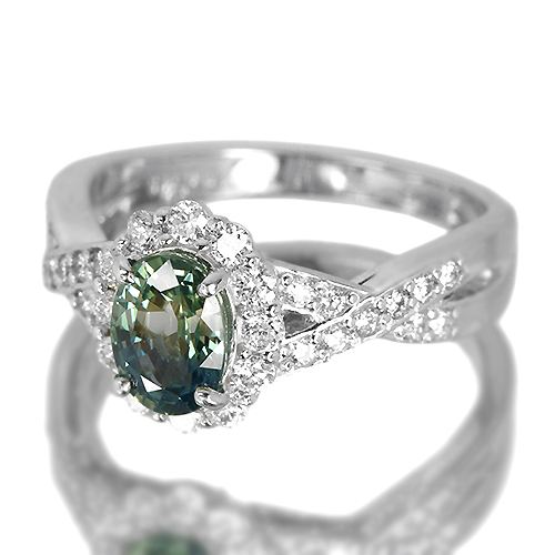 非加熱バイカラーサファイア 1.2ct ダイヤモンド プラチナ