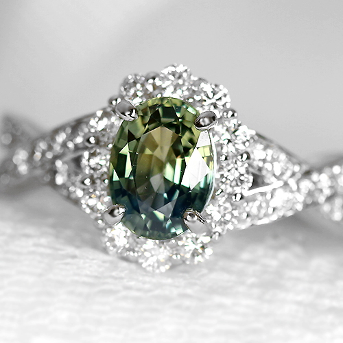 非加熱バイカラーサファイア 1.2ct ダイヤモンド プラチナ リング