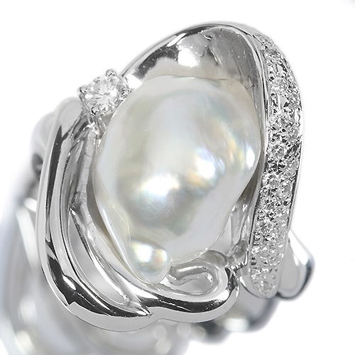 南洋バロック真珠 ダイヤモンド プラチナ リング（指輪）【品質保証書 