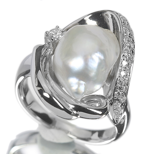 南洋バロック真珠 ダイヤモンド プラチナ リング（指輪）【品質保証書 