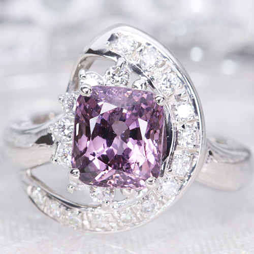 ピンクパープルスピネル 約3ct ダイヤモンド プラチナ リング（指輪