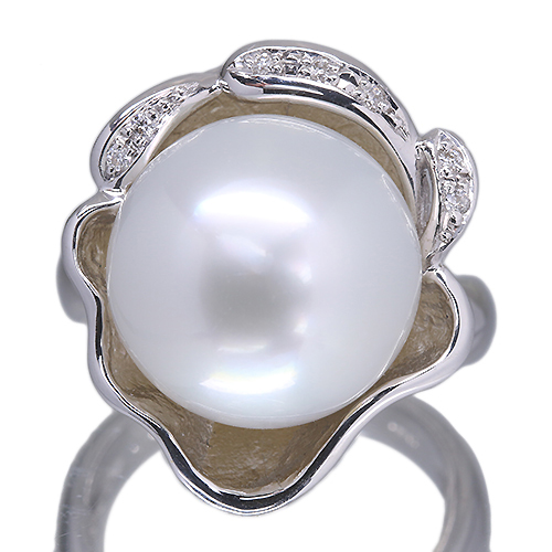 南洋白蝶真珠 14.0mm ダイヤモンド ホワイトゴールド リング（指輪 