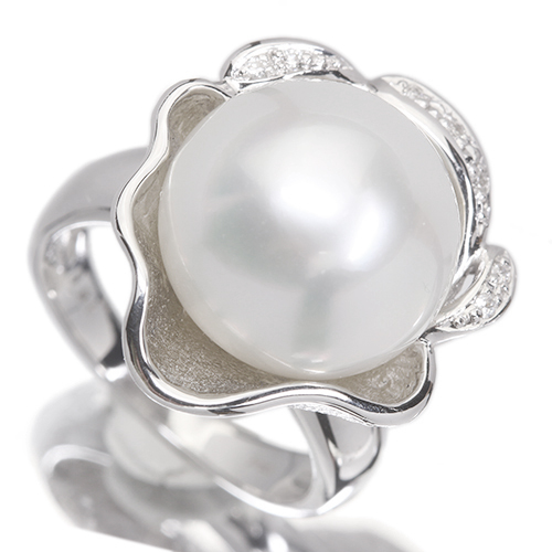 南洋白蝶真珠 14.0mm ダイヤモンド ホワイトゴールド リング（指輪
