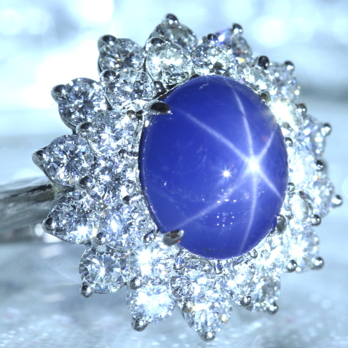 スターサファイア 4.69ct ダイヤモンド 2.055ct プラチナ リング(指輪 