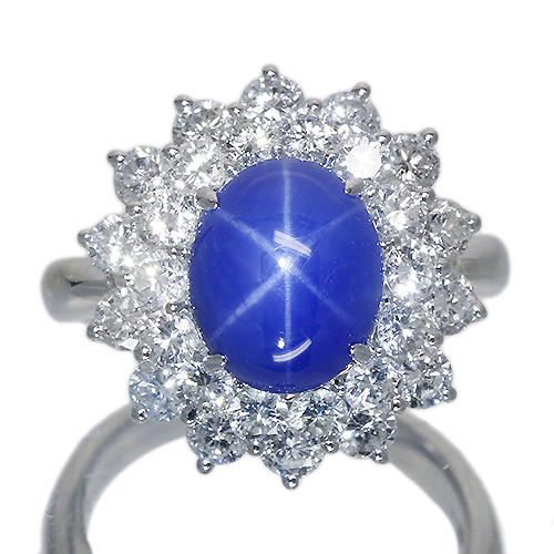 スターサファイア 4.69ct ダイヤモンド 2.055ct プラチナ リング(指輪 