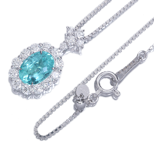 パライバトルマリン 1.33ct ダイヤモンド 0.63ct プラチナ ネックレス