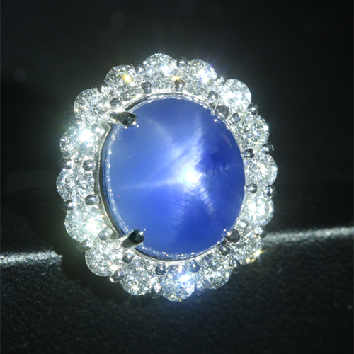 スターサファイア 10.93ct ダイヤモンド 1.14ct プラチナ リング(指輪)【品質保証書/宝石鑑別書】
