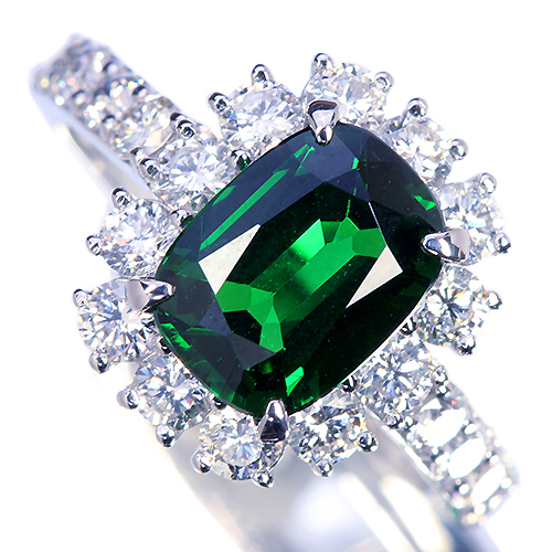 グリーングロッシュラーガーネット（ツァボライト） 2.29ct ダイヤモンド 1.2ct プラチナ リング(指輪)【品質保証書/宝石鑑別書/GRJソ付】  即納ジュエリー ジュエリー通販リジュー | レアストーン・高級ジュエリーオンラインショップ