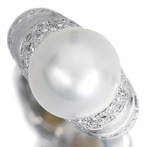 南洋白蝶真珠(オーロラヴィーナス) 12.4mm ダイヤモンド 0.5ct プラチナ リング(指輪)【品質保証書/宝石鑑別書】
