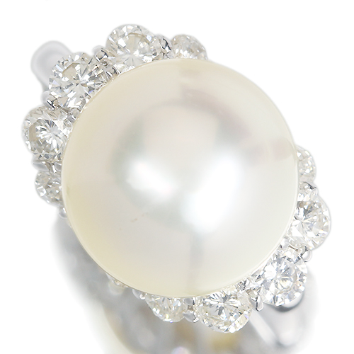 南洋白蝶真珠 12.9mm ダイヤモンド 1.6ct ホワイトゴールド リング(指輪)【品質保証書/GGSJ宝石鑑別書】